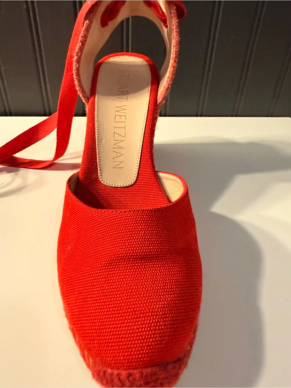 Stuart Weitzman Bright Red Canvas Espadrille Wedge Sandals